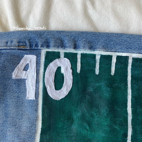 forest green white and blue hand painted football field jeans - Picture 12 of 16
